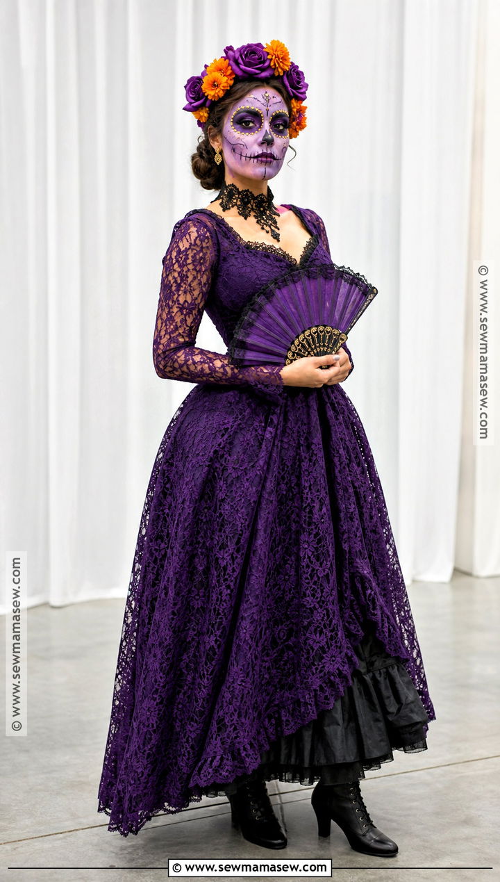 Purple Catrina Gown Outfit - 35 day of the dead outfit ideas