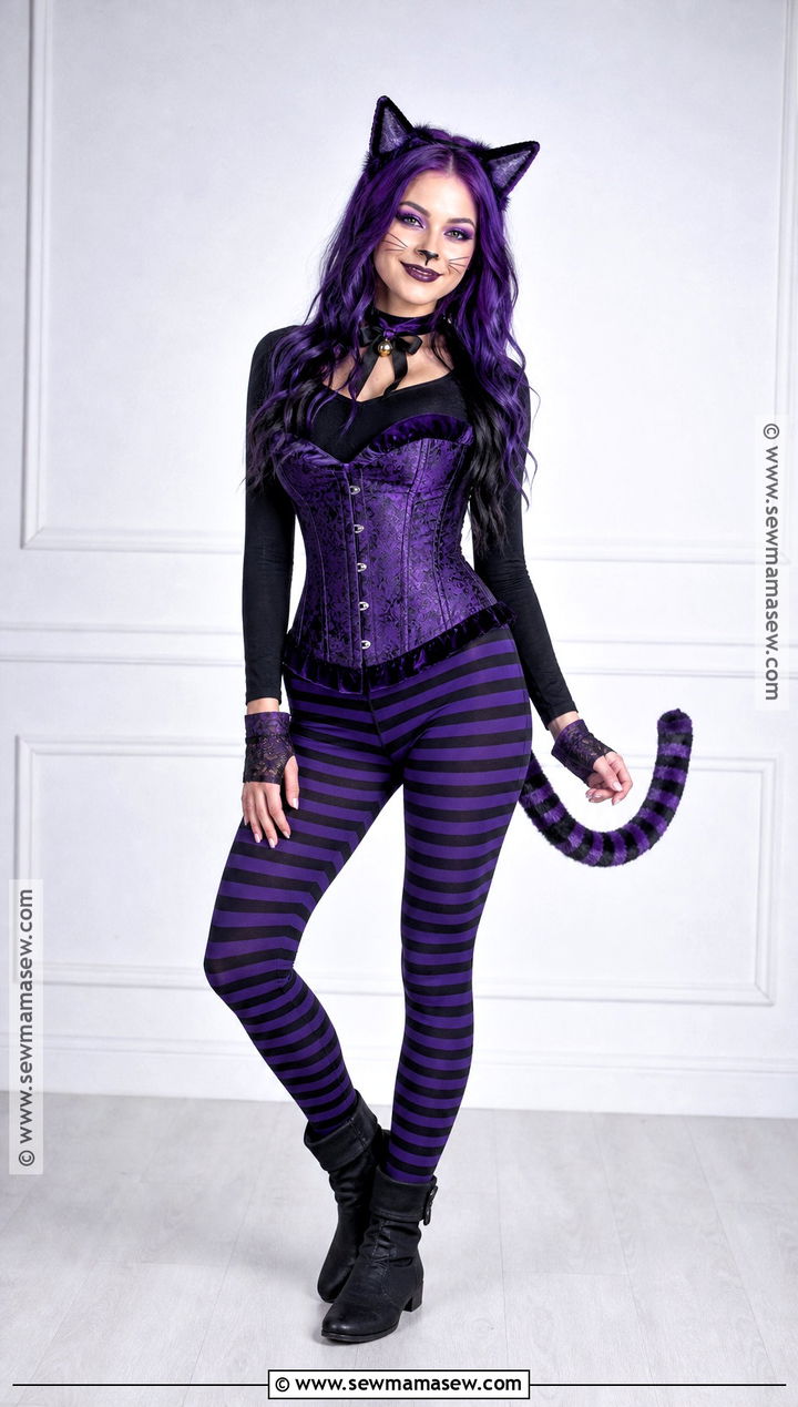 Purple Corset Striped Cat Costume - 30 purple corset halloween costumes