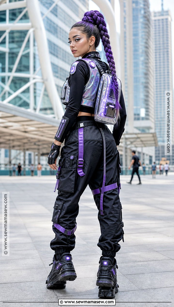 Purple Cyberpunk Costume With Braided Ponytail - 35 purple hair halloween costumes ideas