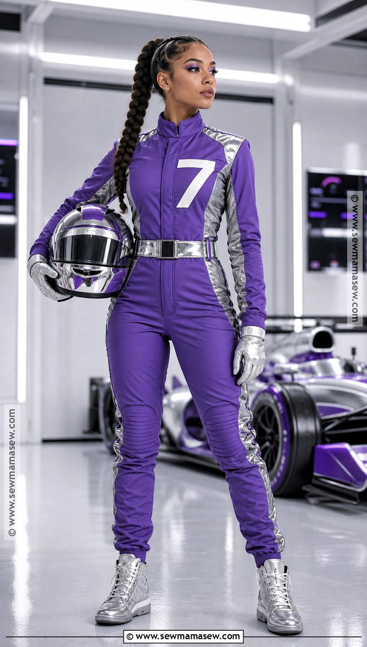 Purple F1 Driver Costume With Metallic Patches - 30 F1 Driver Costume Ideas for Women