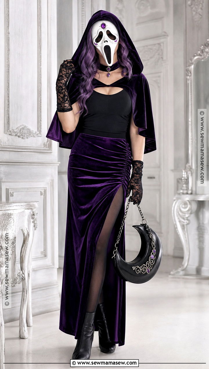 Purple Ghost Face Costume With Velvet Skirt - 45 ghost face costume ideas for women