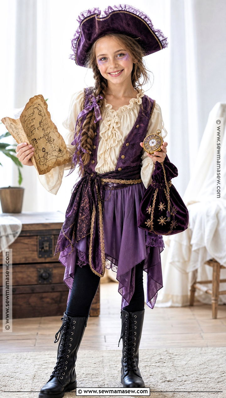 Purple Girl Pirate Costume With Velvet Vest - 30 Girls Pirate Costume Ideas