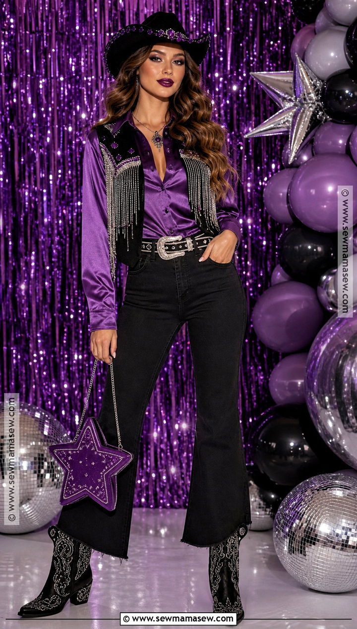 Purple Glam Cowgirl Halloween Outfit - 40 cowgirl outfits halloween