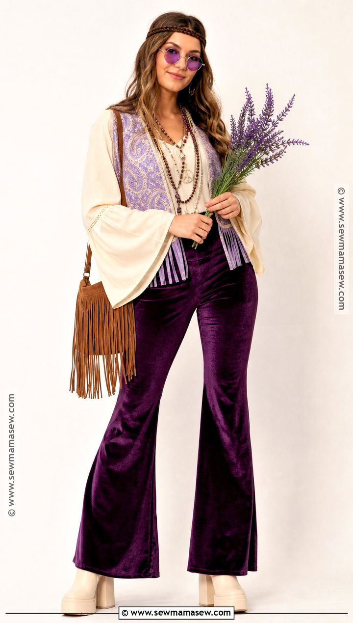 Purple Hippie Costume With Velvet Flares - 45 hippie costume ideas
