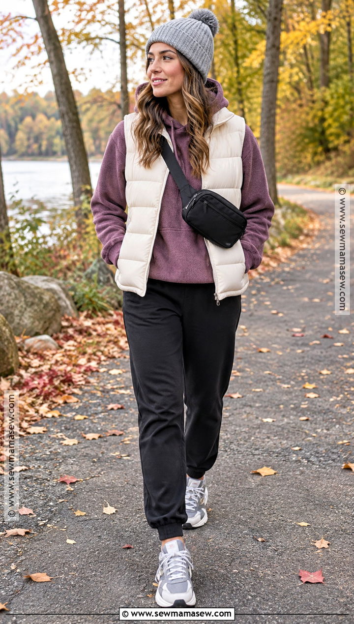 Purple Hoodie And Puffer Vest Outfit - 20 purple fall outfit ideas