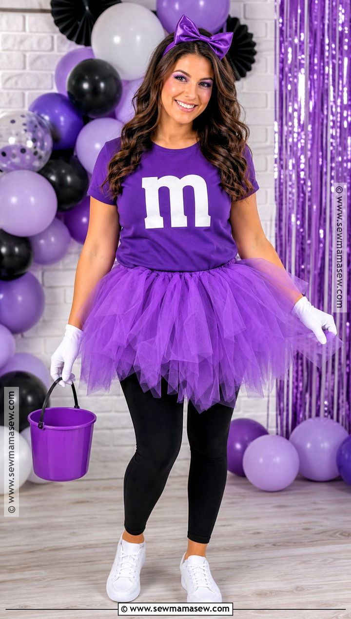 Purple MandM Costume With Tulle Skirt - 40 m&m costume ideas