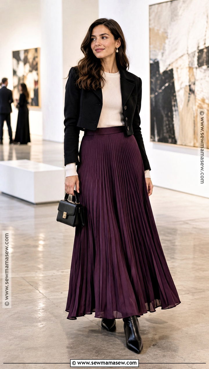 Purple Maxi Skirt And Fitted Knit Outfit - 20 purple fall outfit ideas