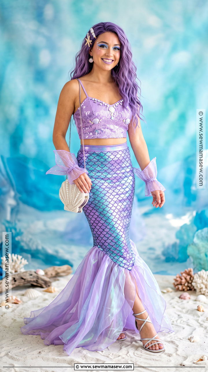 Purple Mermaid Costume With Wavy Hair - 30 purple hair costume ideas