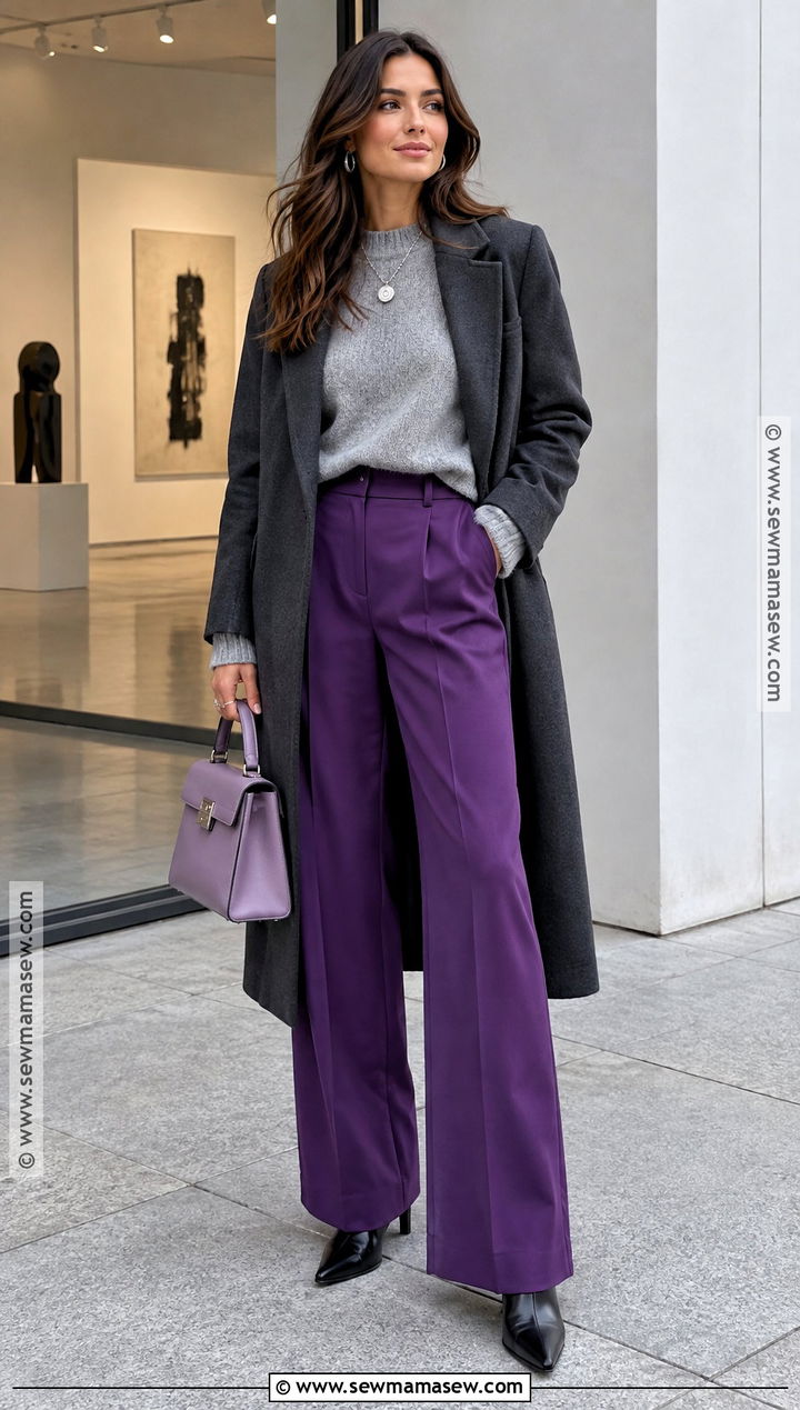 Purple Pants Fall Outfit - 25 Colorful Fall Outfits