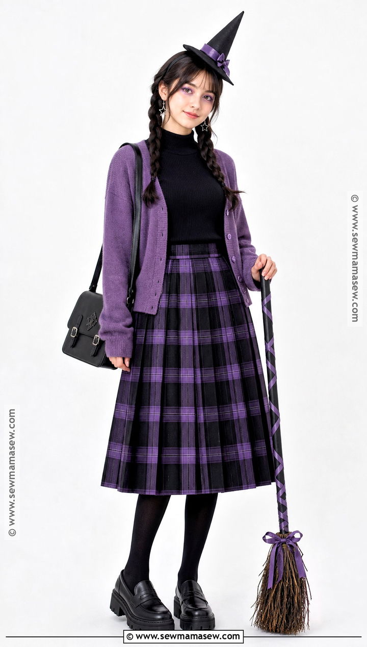 Purple Plaid Skirt Witch Outfit - 30 purple witch outfit ideas