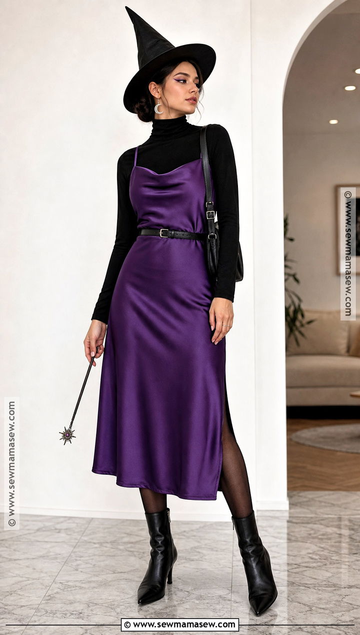 Purple Satin Midi Dress Witch Outfit - 30 purple witch outfit ideas