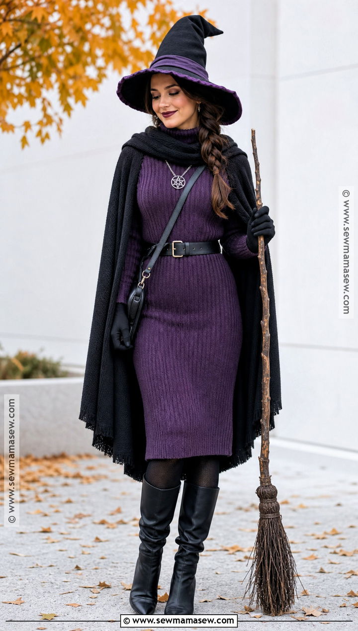 Purple Sweater Dress Witch Outfit - 30 purple witch outfit ideas