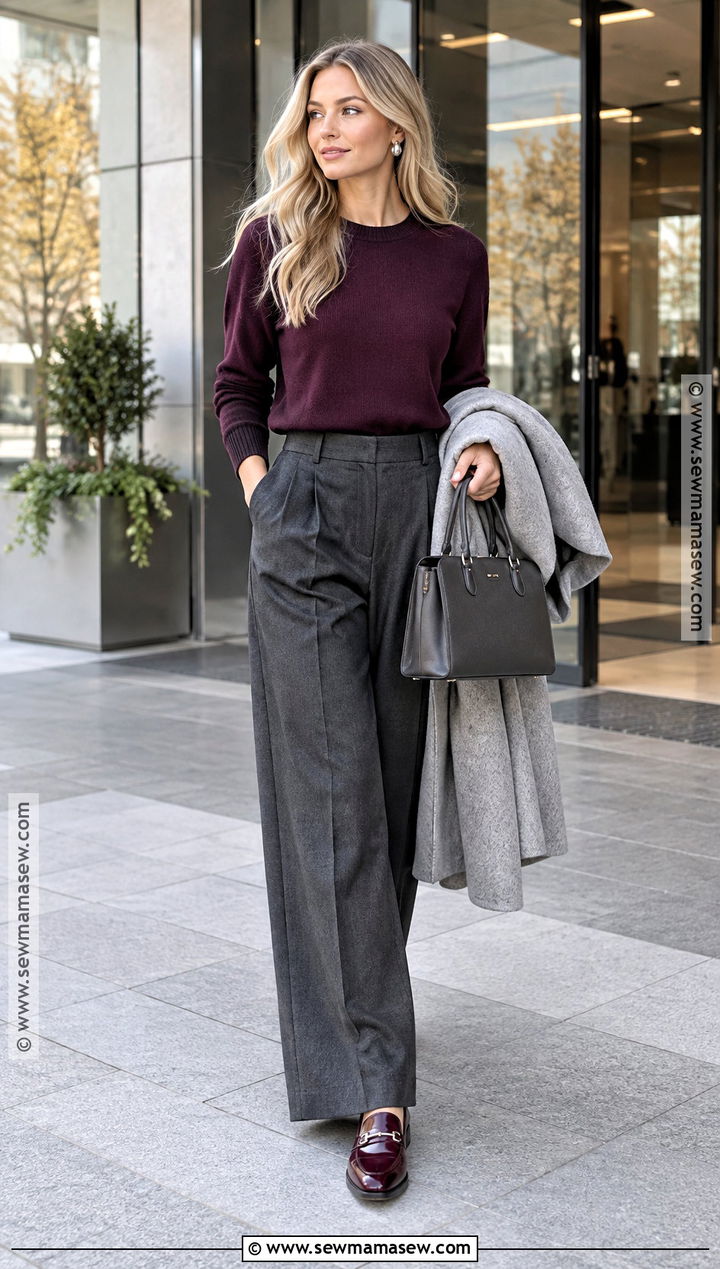 Purple Sweater With Gray Trousers - 20 fall outfits blonde hair