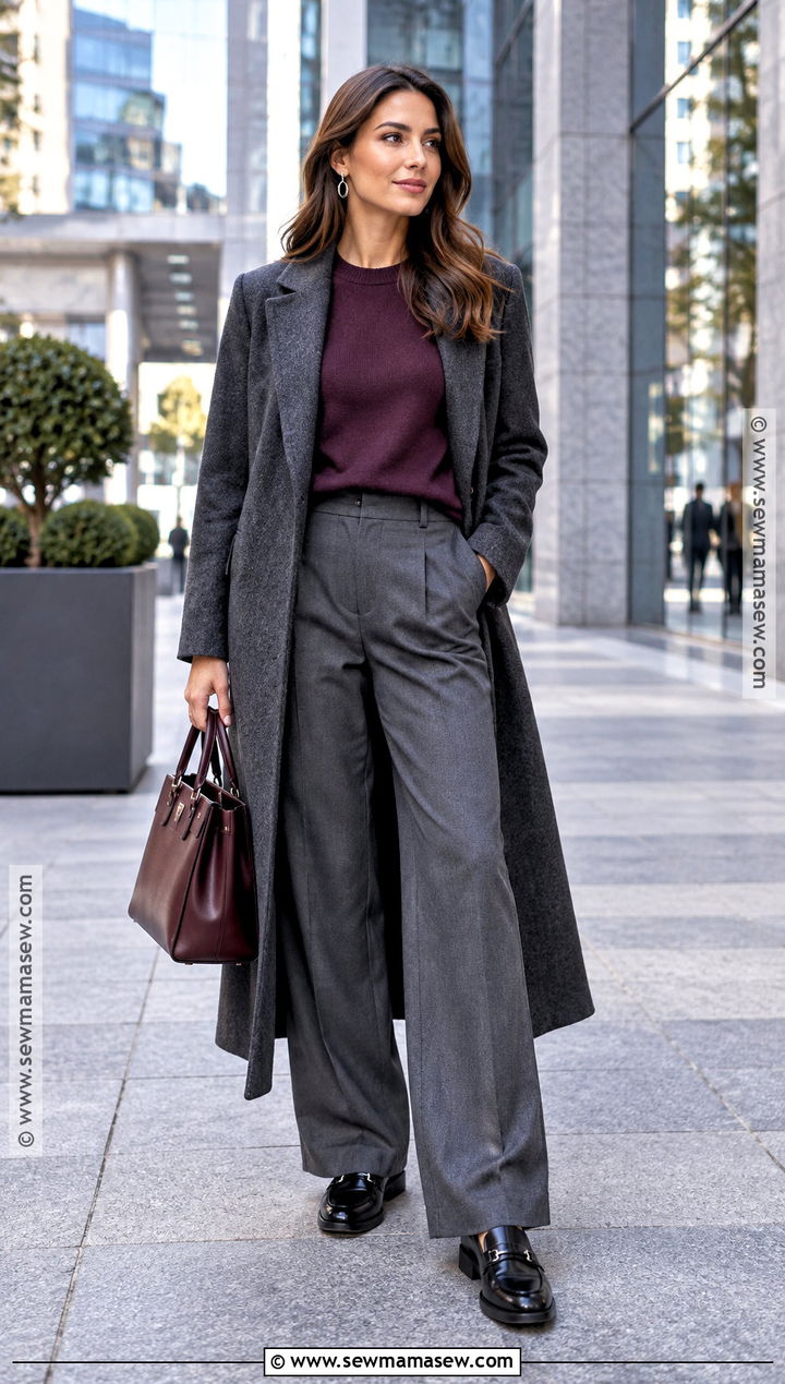 Purple Sweater With Gray Trousers - 25 fall sweaters