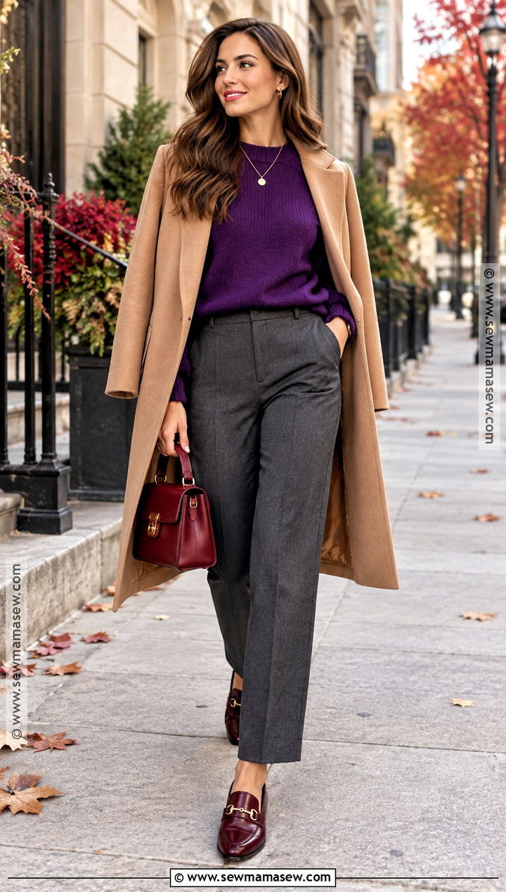 Purple Sweater With Red Accessories - 15 autumn purple sweater style ideas