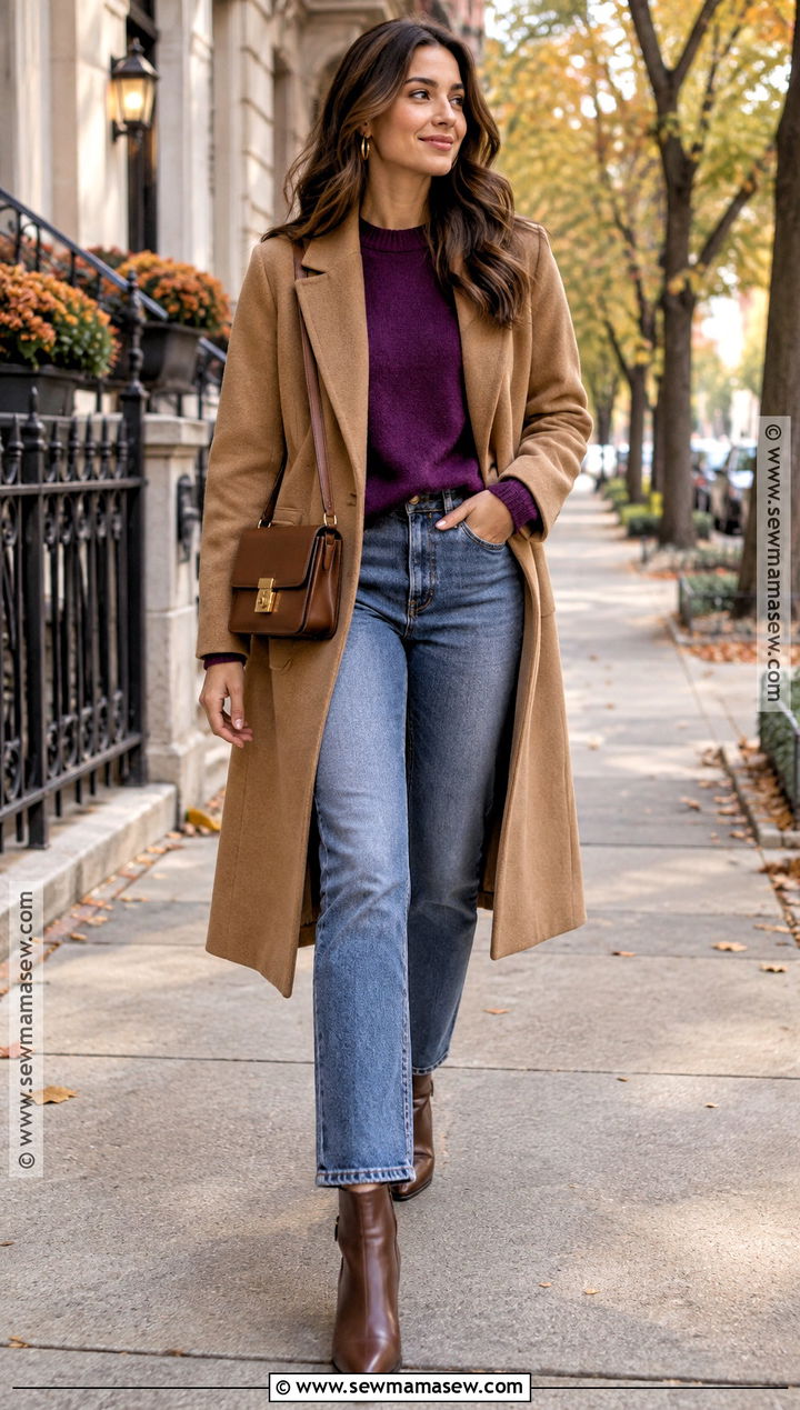 Purple Sweater With Straight Leg Jeans - 15 autumn purple sweater style ideas