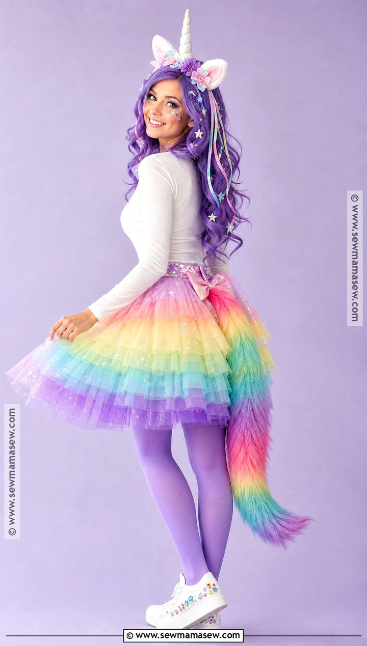 Purple Unicorn Costume With Rainbow Skirt - 35 purple hair halloween costumes ideas