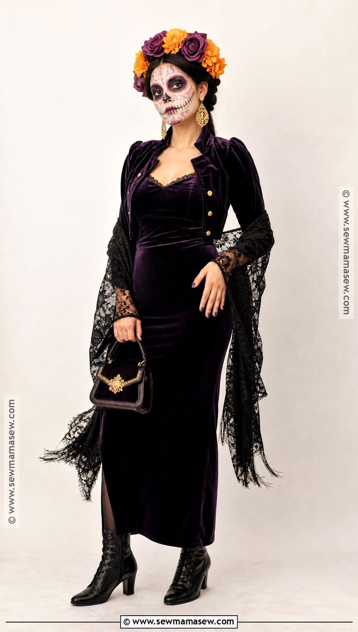 Purple Velvet Catrina Costume - 30 dia de los muertos costumes for women