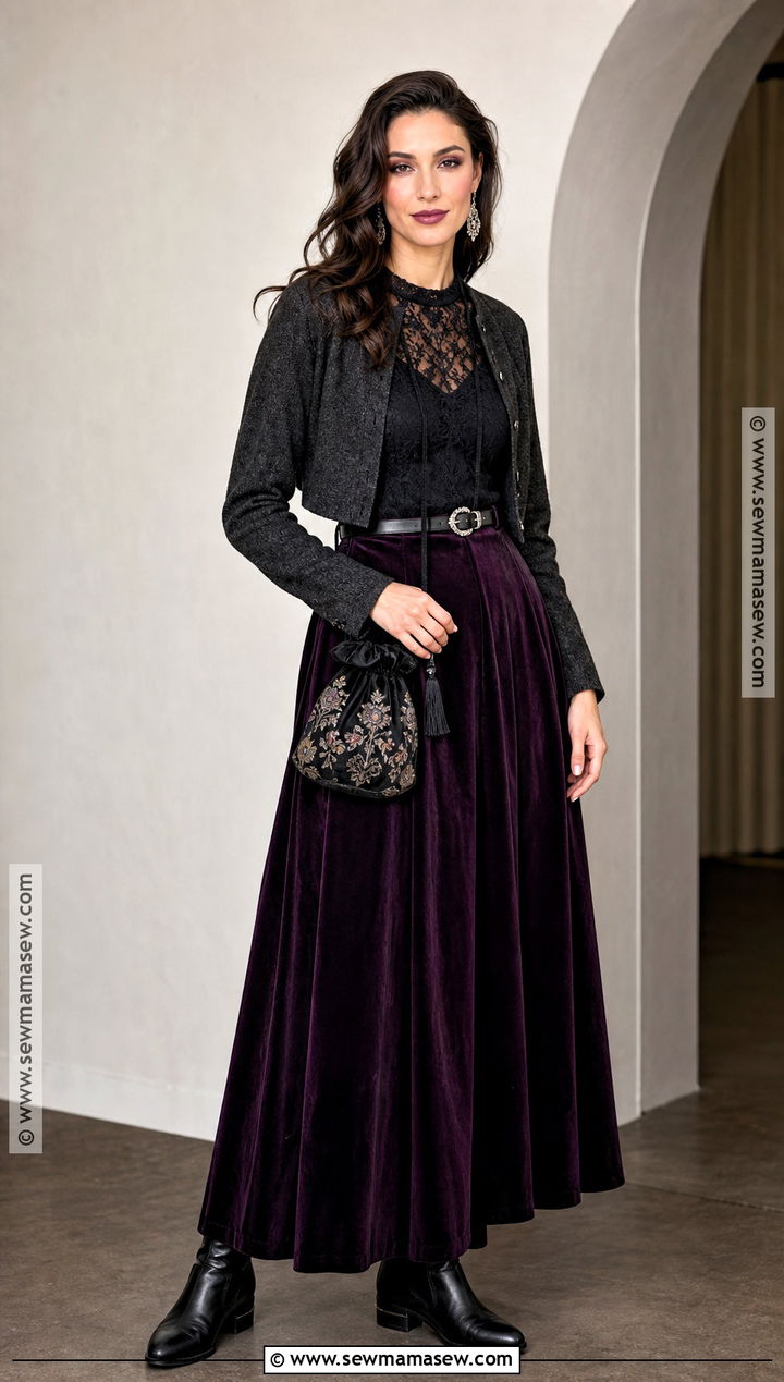 Purple Velvet Skirt Boho Witch Outfit - 30 Boho Witch Outfits