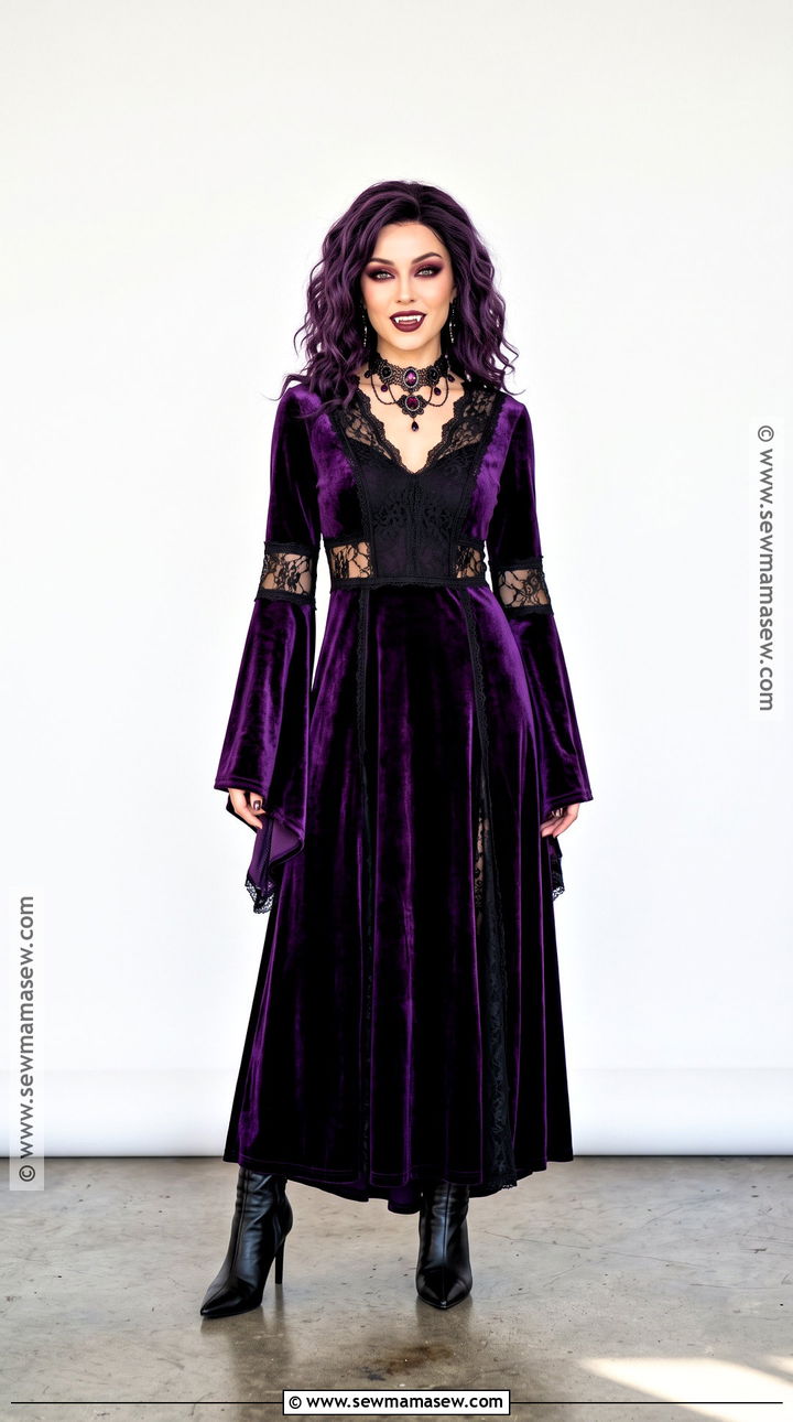 Purple Velvet Vampire Dress With Dramatic Sleeves - 30 vampire dresses