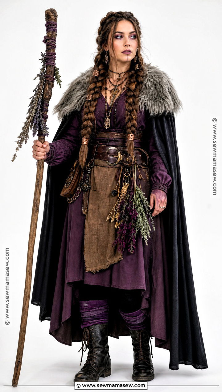 Purple Viking Witch Costume With Braided Hair - 30 viking witch costume ideas
