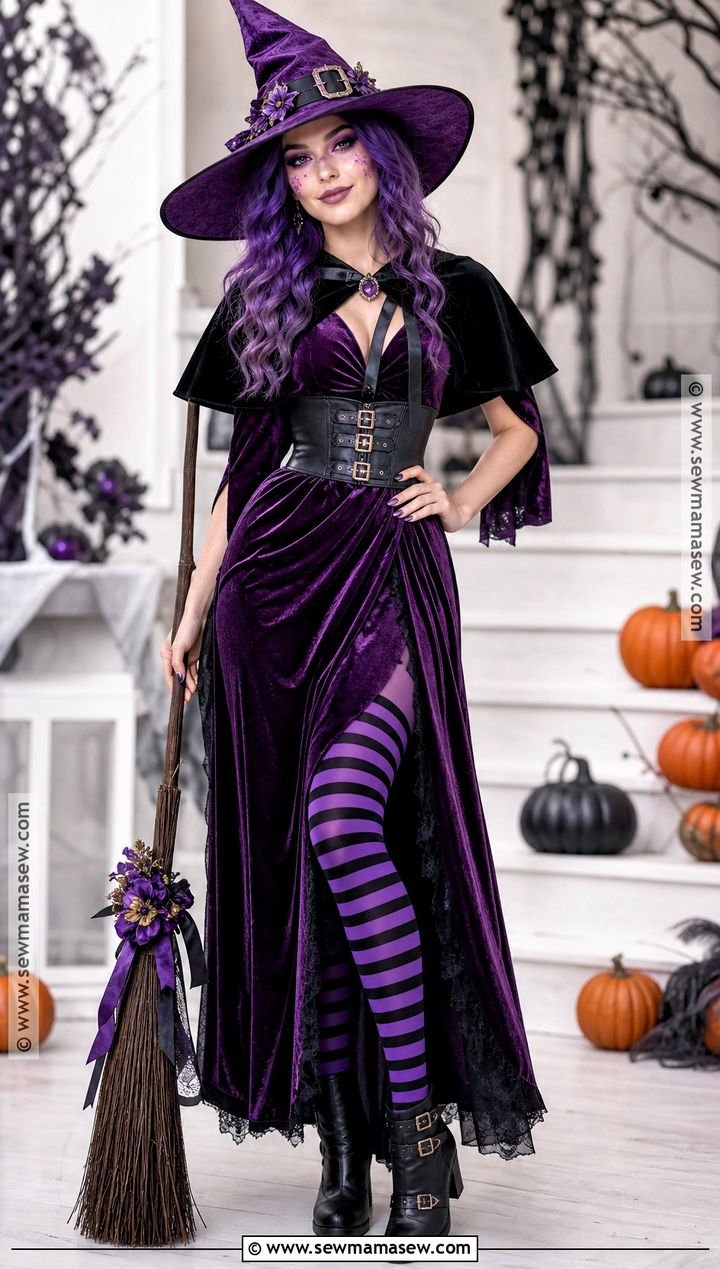 Purple Witch Costume With Velvet Dress - 30 purple hair costume ideas