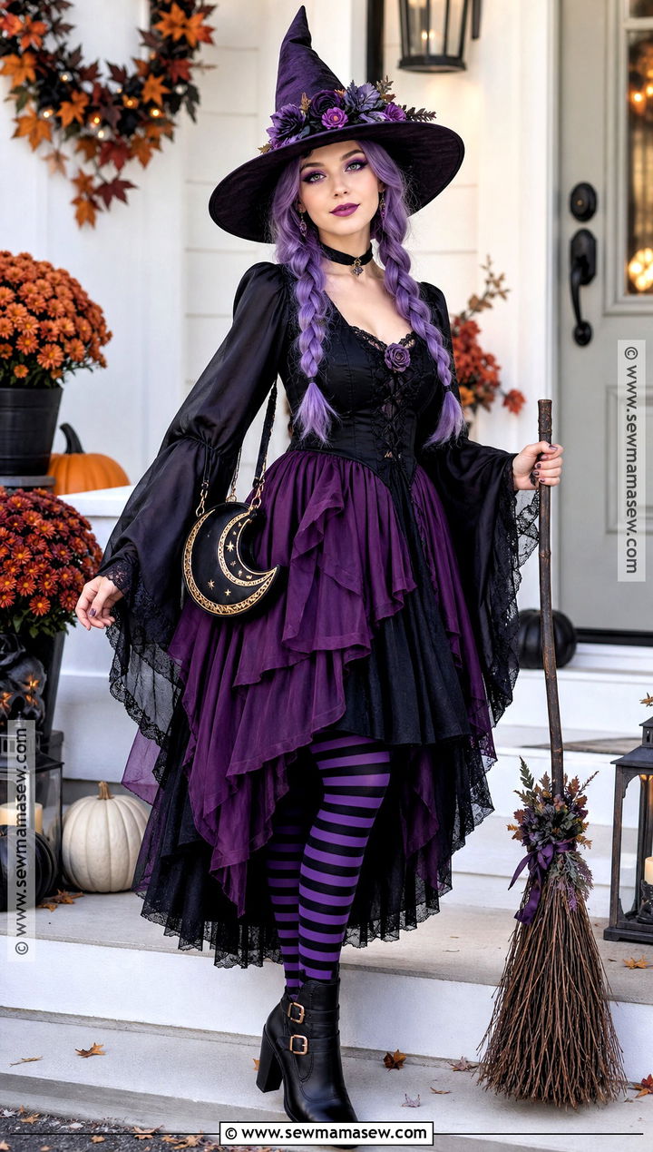 Purple Witch Costume With Violet Braids - 35 purple hair halloween costumes ideas