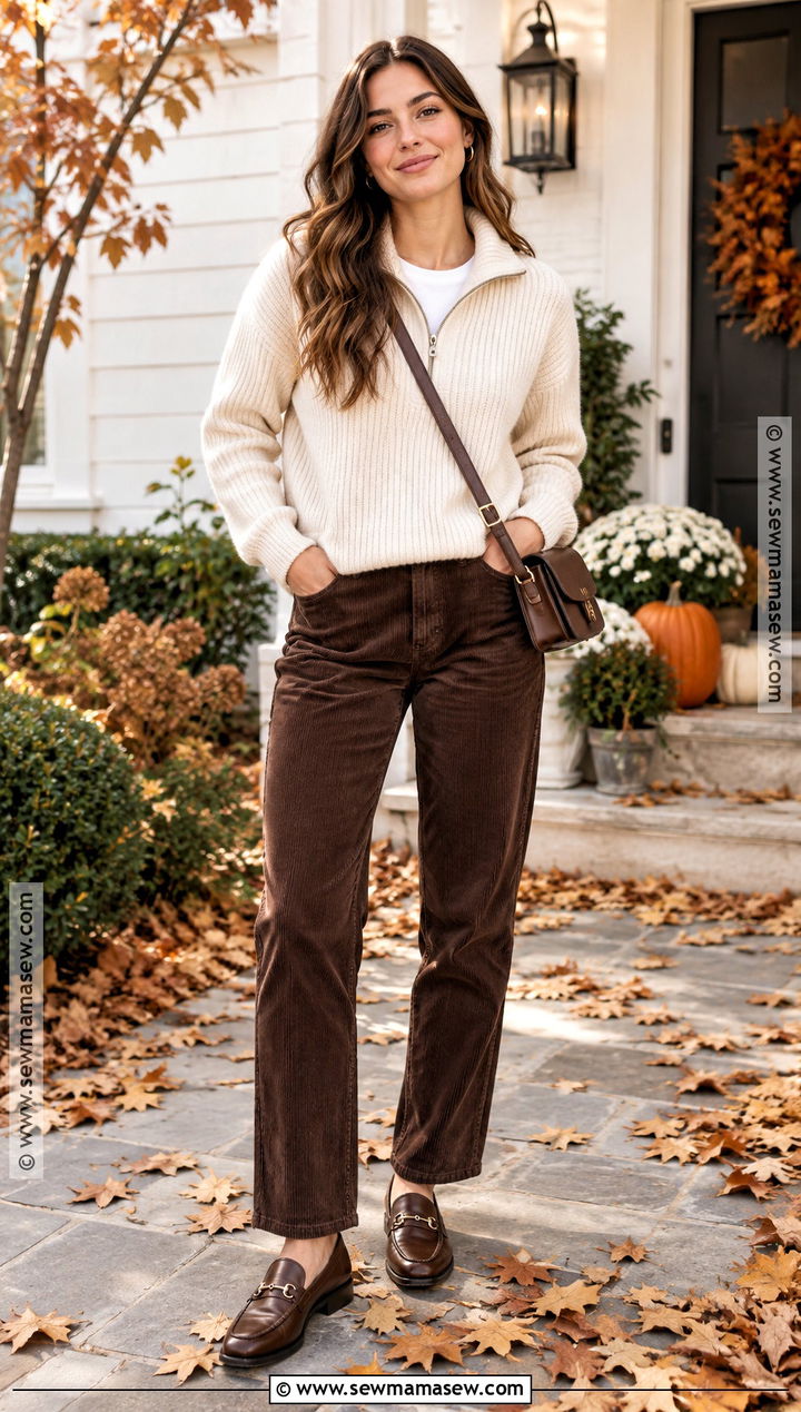 Quarter Zip And Corduroy Pants Thanksgiving Outfit - 25 Comfy Thanksgiving Outfit Ideas