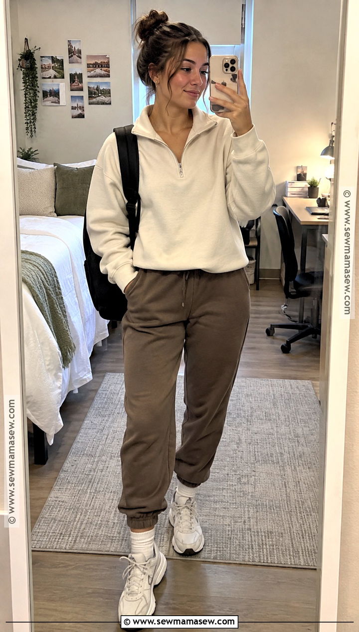 Quarter Zip And Joggers Fall School Outfit - 15 cute fall school fits