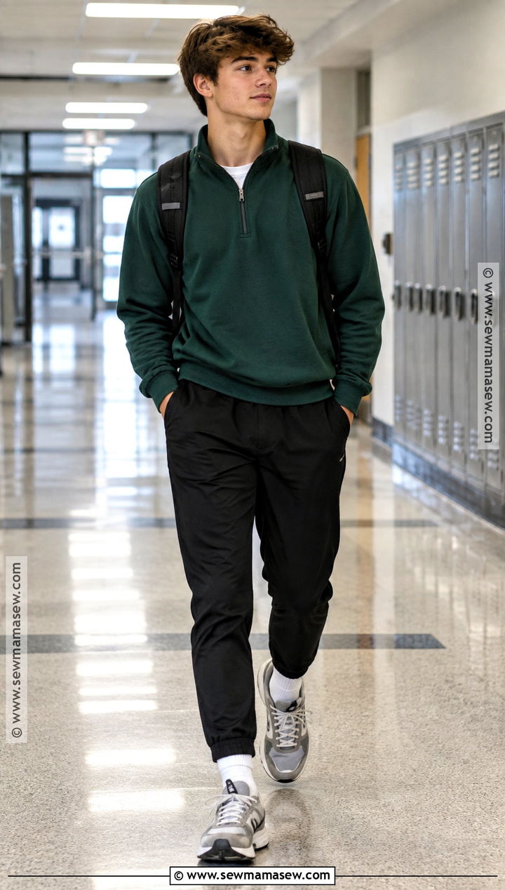 Quarter Zip And Tech Pants Outfit For High School Boys - 20 Back To School Outfits Boys High School