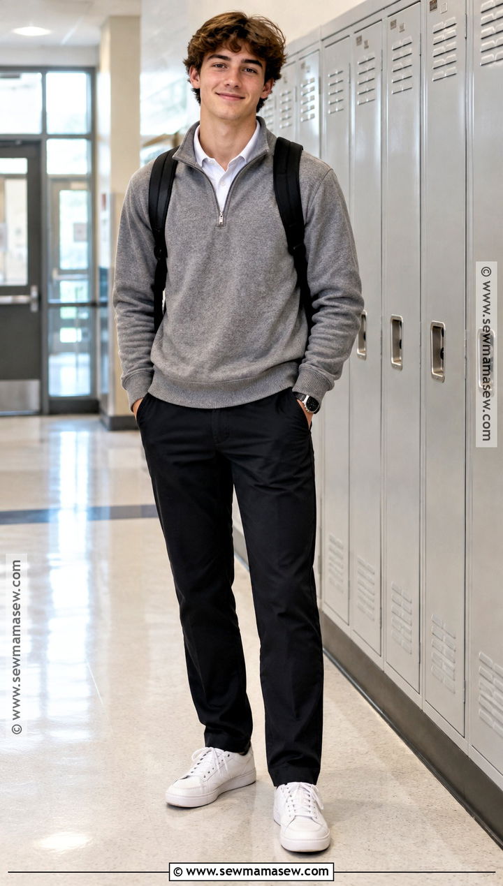 Quarter Zip And Uniform Pants Outfit - 25 back to school outfits uniform