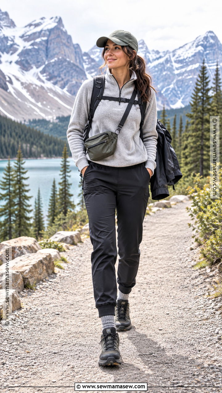 Quarter Zip Fleece and Trail Joggers Banff Outfit - 15 banff hiking outfit fall ideas