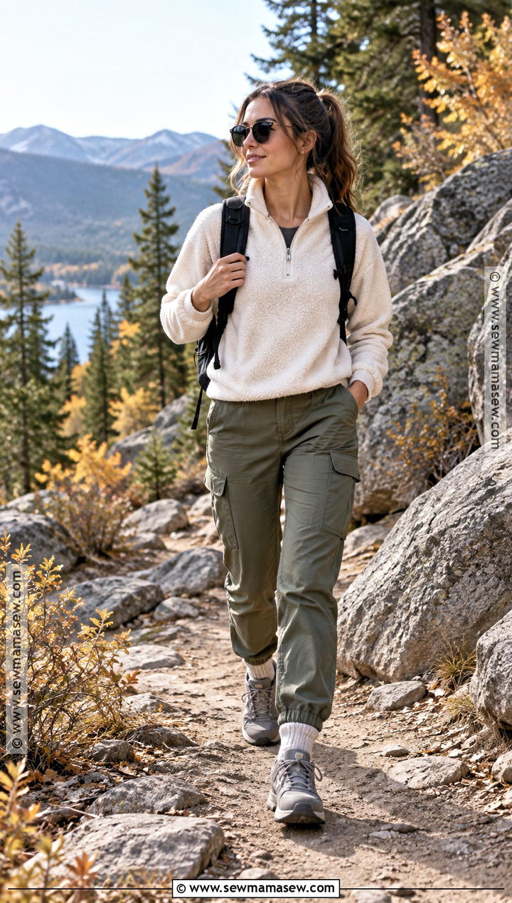 Quarter Zip Pullover And Cargo Hiking Pants Outfit - 25 fall hiking outfits