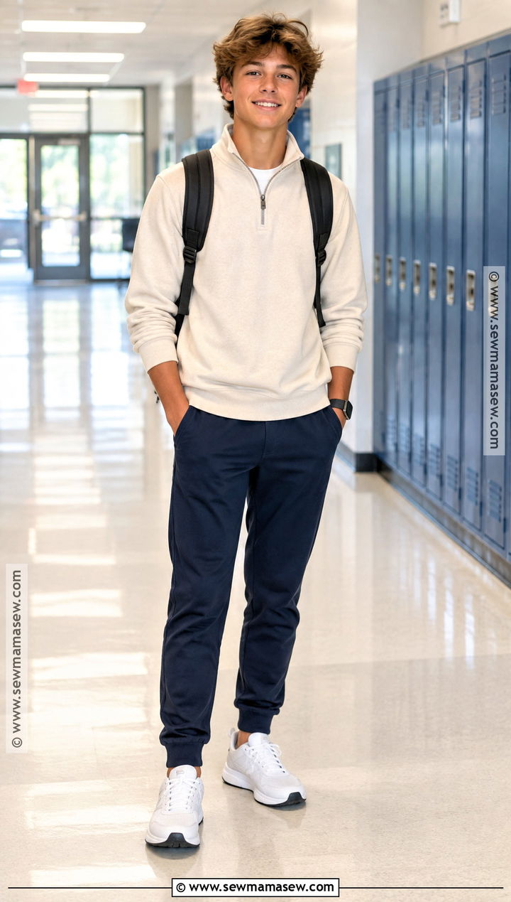Quarter Zip Pullover And Joggers Outfit - 20 Back To School 7Th Grade Outfits