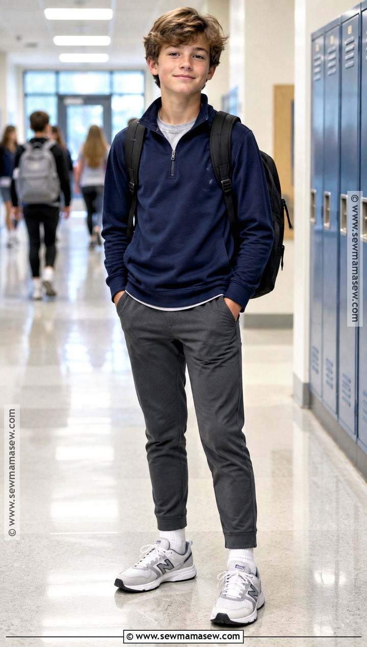 Quarter Zip Pullover And Tech Pants Outfit - 15 back to school outfits middle school for boys
