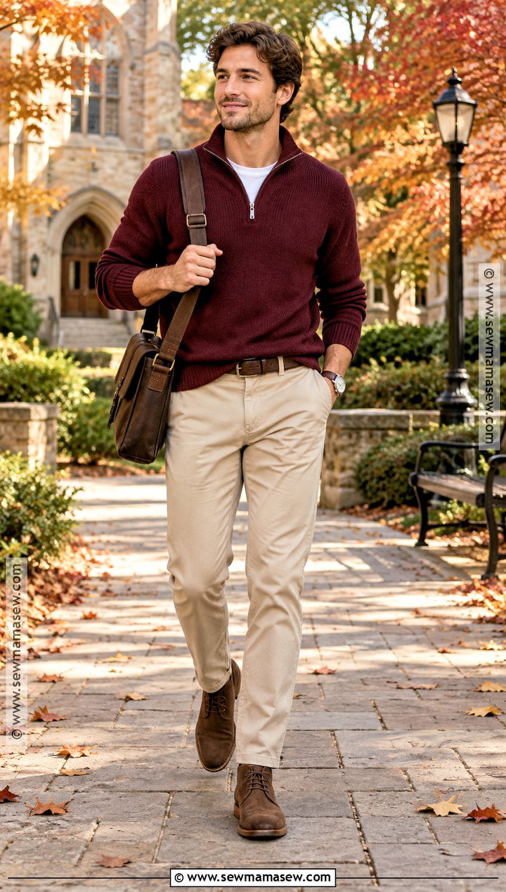 Quarter Zip Sweater And Chinos Fall Outfit - 20 men casual fall outfits