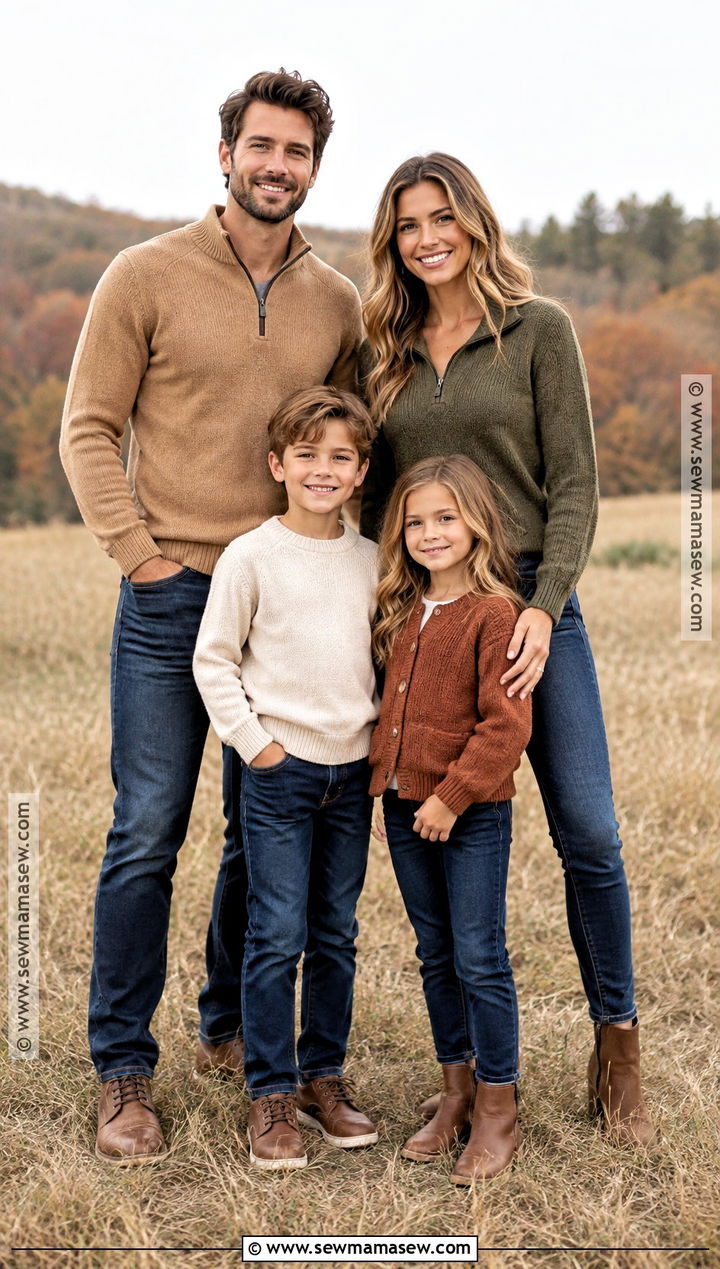 Quarter Zip Sweater And Dark Denim Family Outfit - 15 fall family photos sweaters
