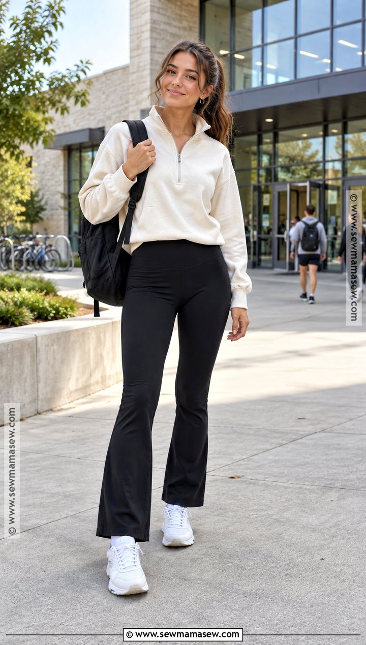 Quarter Zip Sweater And Flared Leggings For University - 20 university fall outfits
