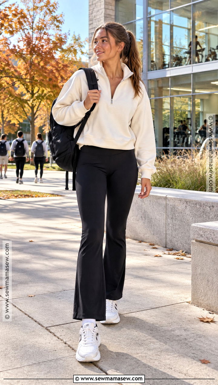 Quarter Zip Sweater And Flared Leggings School Outfit - 25 autumn outfits for school