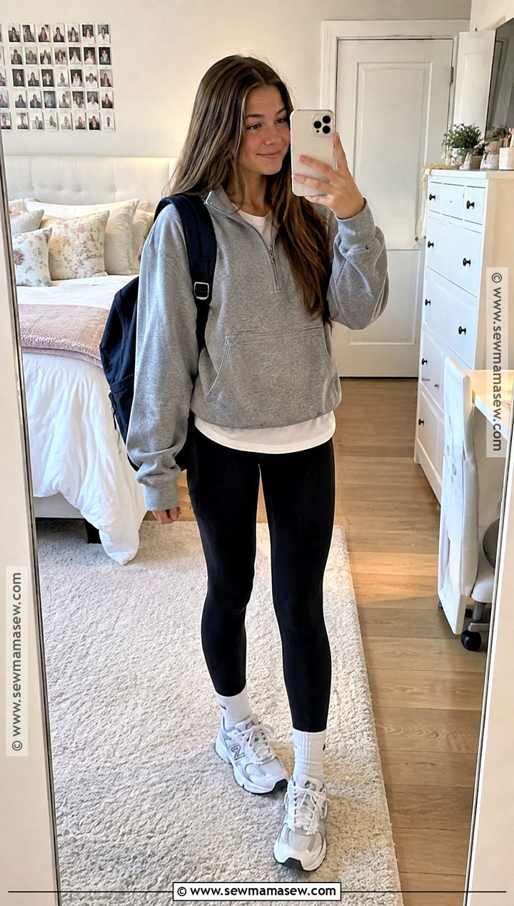 Quarter Zip Sweater And Leggings Middle School Preppy Outfit - 15 back to school outfits middle school preppy