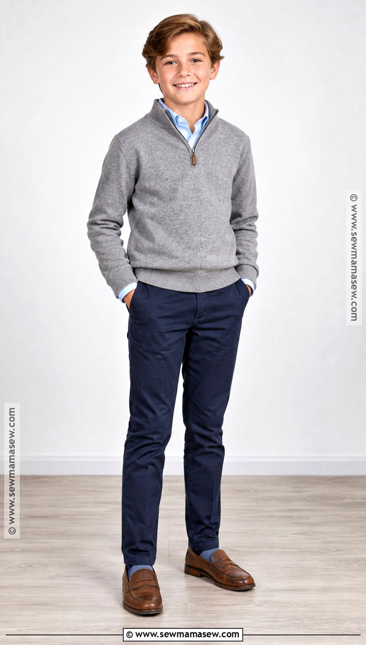 Quarter Zip Sweater And Navy Chinos Fall Picture Day Outfit - 25 fall picture day outfits for kids