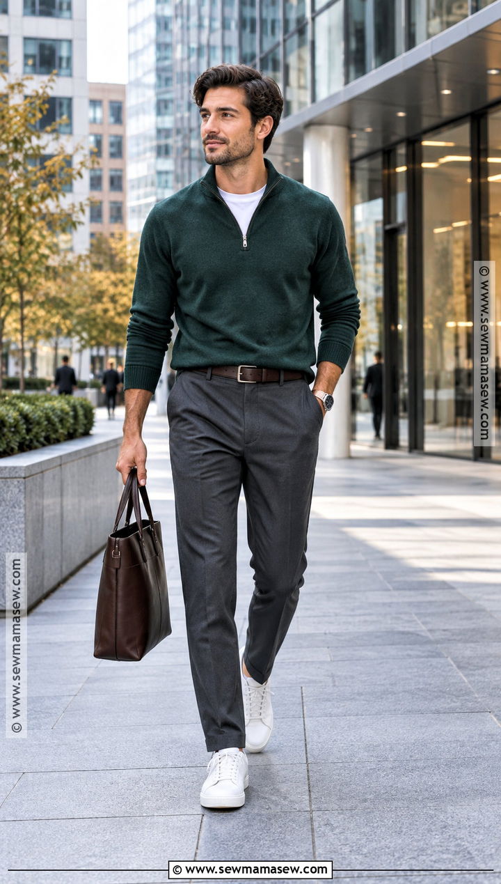 Quarter Zip Sweater And Tailored Pants Outfit - 15 fall male fashion ideas