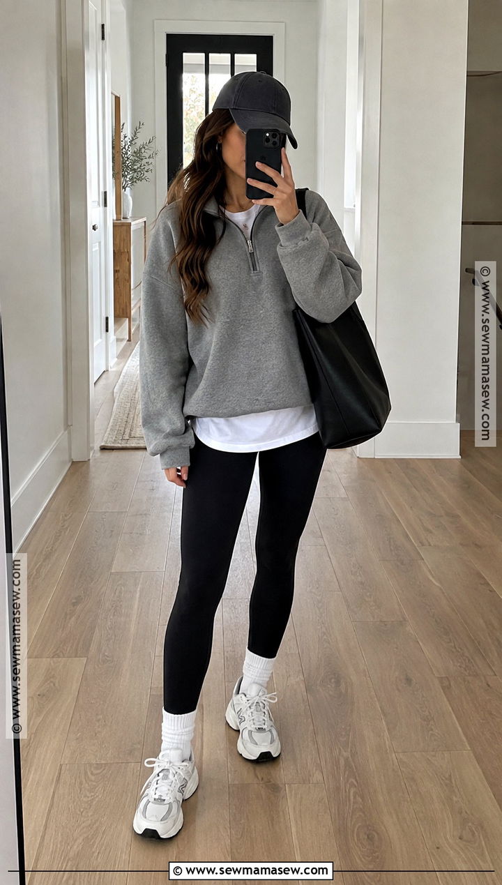 Quarter Zip Sweater Fall Outfit With Leggings - 25 Fall Outfits Women Aesthetic