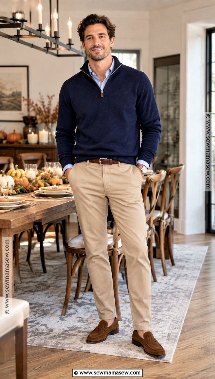 Quarter Zip Sweater Thanksgiving Outfit - 20 Mens Thanksgiving Outfit Ideas