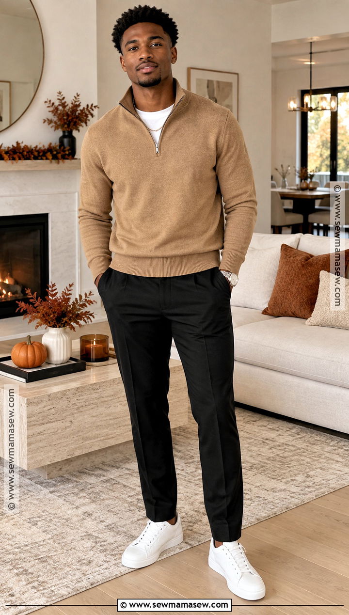 Quarter Zip Sweater Thanksgiving Outfit - 15 black men thanksgiving outfit ideas