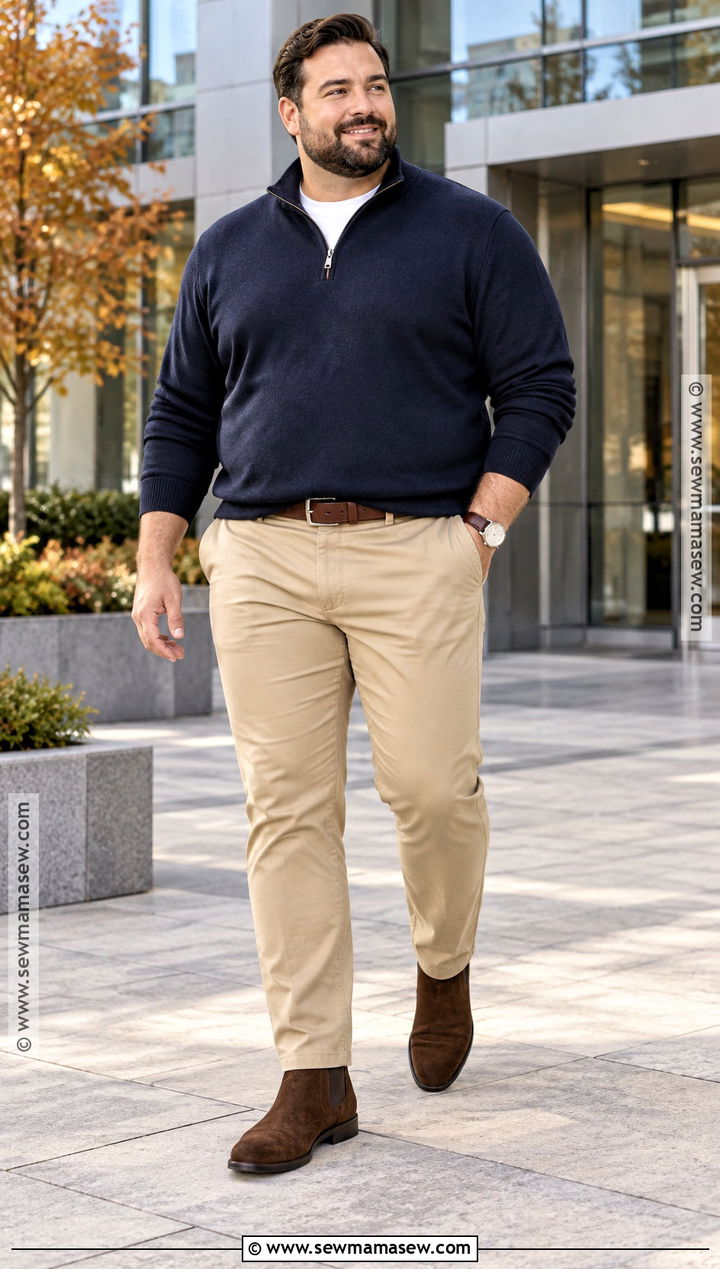 Quarter Zip Sweater With Chinos and Chelsea Boots - 20 fall outfits for men casual
