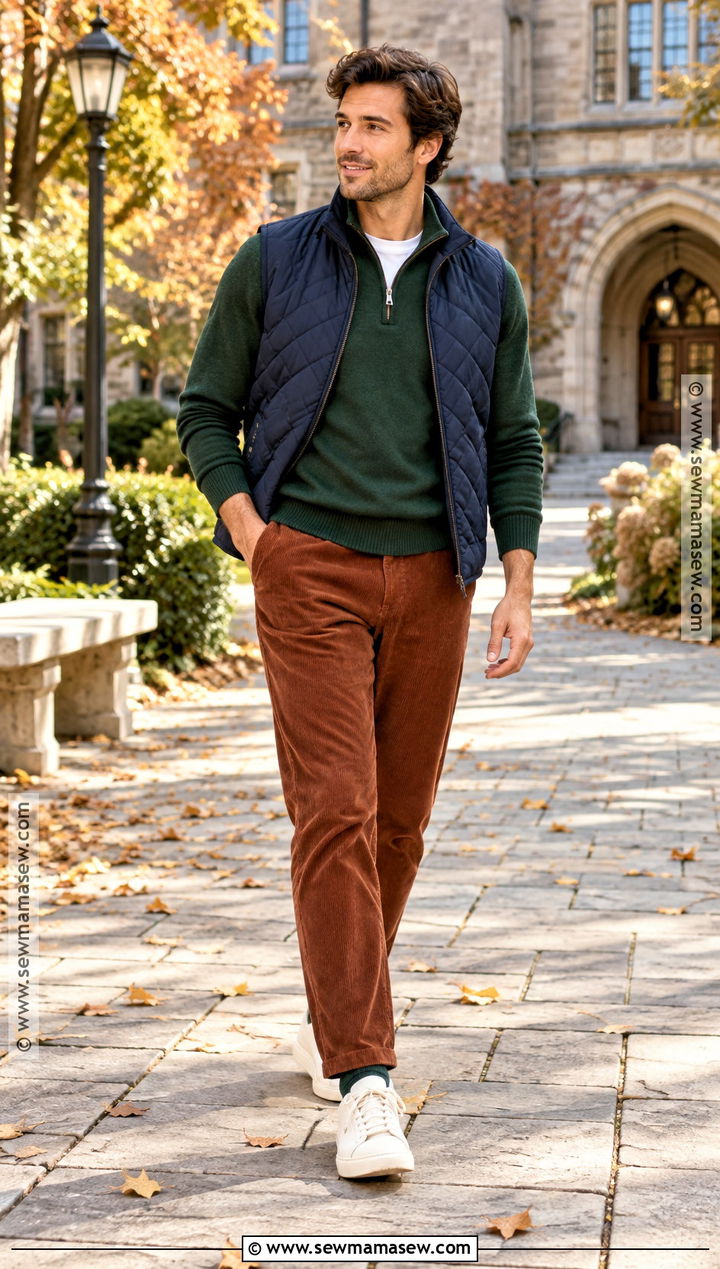Quarter Zip Sweater With Corduroy Pants And Sneakers - 15 autumn sweater ideas for men