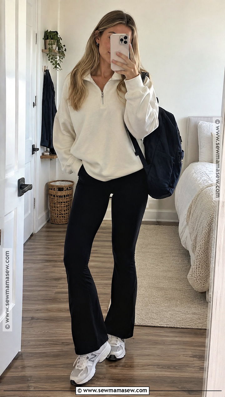 Quarter Zip Sweater With Flare Leggings - 15 fall high school outfits