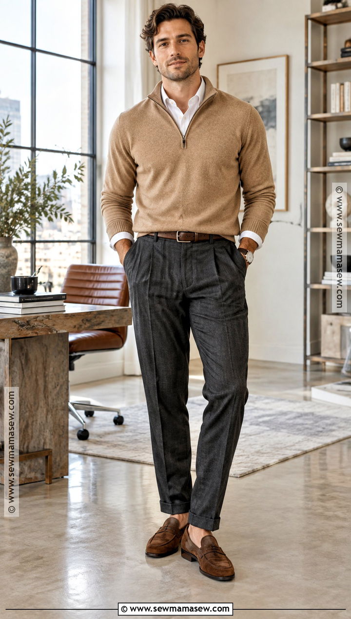 Quarter Zip Sweater With Trousers Fall Fit - 20 fall fit ideas for men