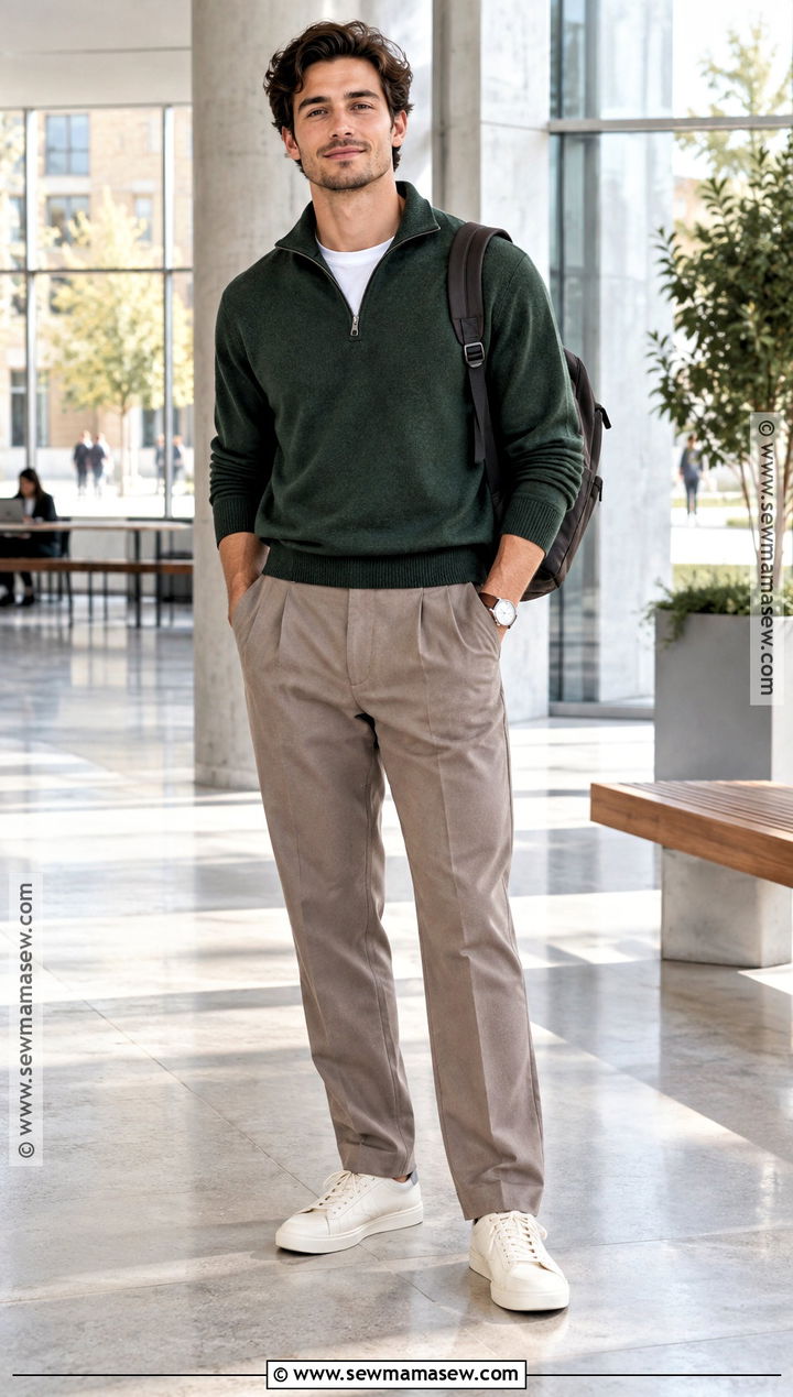 Quarter Zip Sweater and Trousers Fall Outfit - 15 cute fall outfits for men